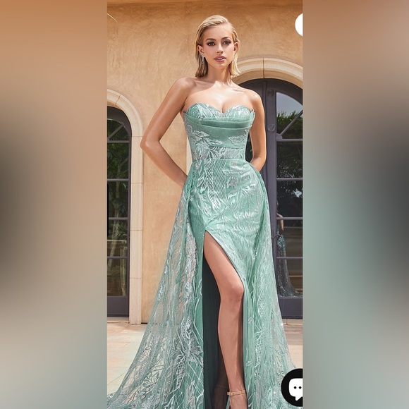 Sage Cinderella Divine CB129 Long Fitted Glitter Strapless Slit Dress - Picture 2 of 4